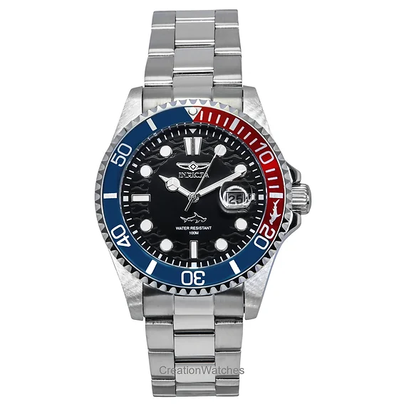 Invicta Pro Diver Stainless Steel Black Dial Pepsi Bezel Quartz 44708 100M Men's Watch
