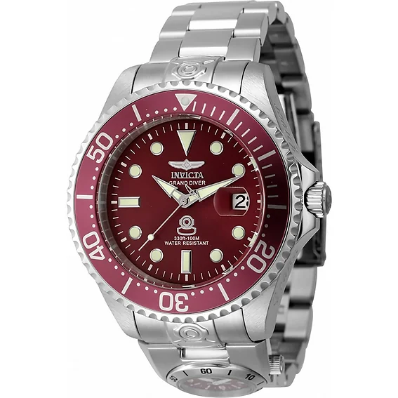 Invicta Pro Diver Dual Time Stainless Steel Red Dial Automatic 45814 100M Men's Watch