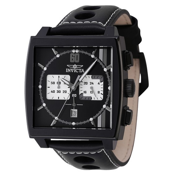 Invicta S1 Rally Chronograph GMT pulseira de couro mostrador preto quartzo 46853 100M relógio masculino