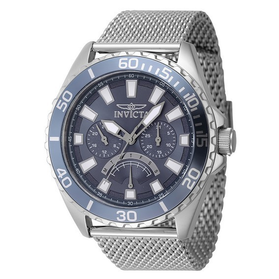 Invicta Pro 潜水员逆行 GMT 不锈钢蓝色表盘石英 46905 男士手表