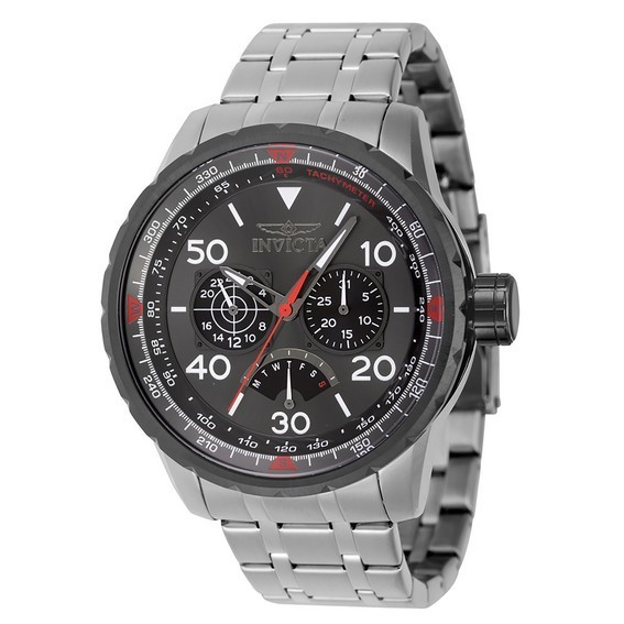 Invicta Aviator Retrograde GMT สแตนเลสสตีล Gunmetal Dial Quartz 46982 100M นาฬิกาผู้ชาย