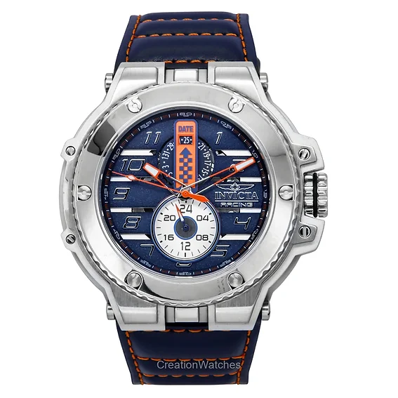 Invicta Racing Downforce GMT Leather Strap Blue Dial Quartz 47378 200M Men's Watch
