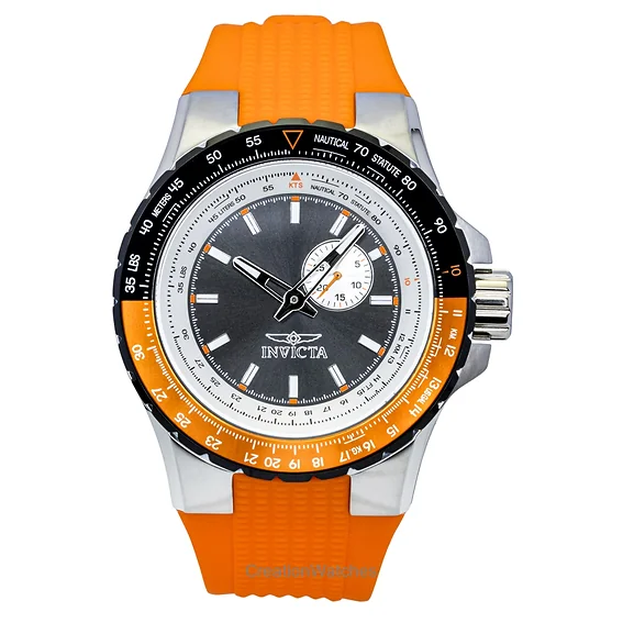 Invicta Aviator Orange Silicone Strap Gunmetal Dial Quartz 49721 100M Men's Watch