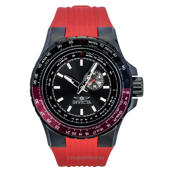 Invicta Aviator Red Silicone Strap Gunmetal Dial Quartz 49724 100M Men's Watch