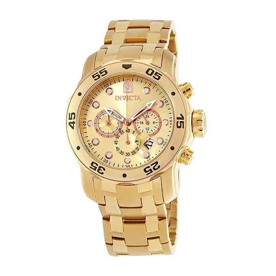 Invicta Pro Diver Scuba Chronograph Stainless Steel Gold Tone Dial Quartz Diver's 80071 200M Men's Watch