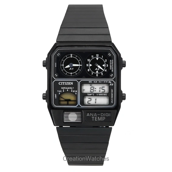 Citizen Analog Digital Dual Time หน้าปัดสีดำ สายสแตนเลส รุ่น JG2105-93E นาฬิกาข้อมือชาย