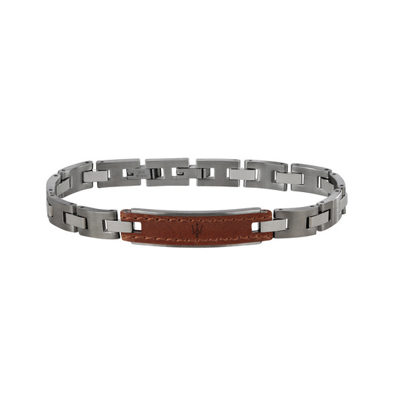 Maserati Jewels Leather And Stainless Steel JM218AMD01 Bracelet For Men