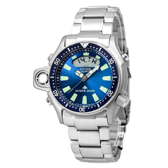 Citizen Promaster Aqualand Edelstahl blaues Zifferblatt Quarz Taucheruhr JP2000-67L 200M Herrenuhr