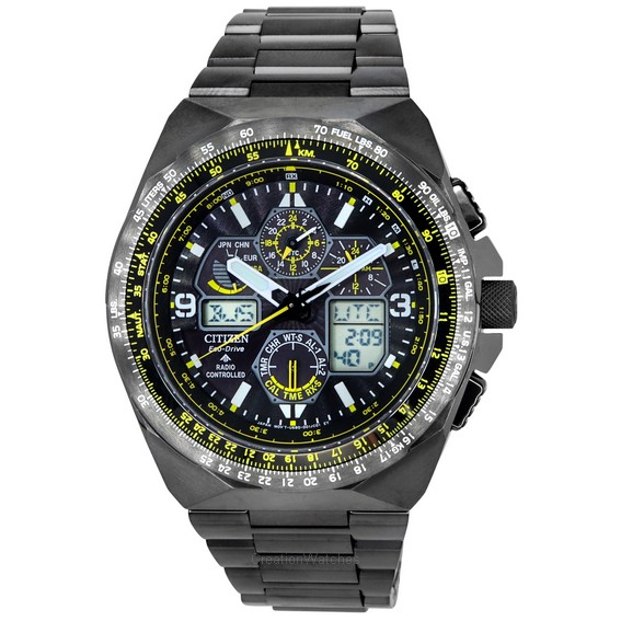 Relógio masculino Citizen Promaster Skyhawk AT Black Dial Chronograph Eco-Drive Diver's JY8127-59E 200M