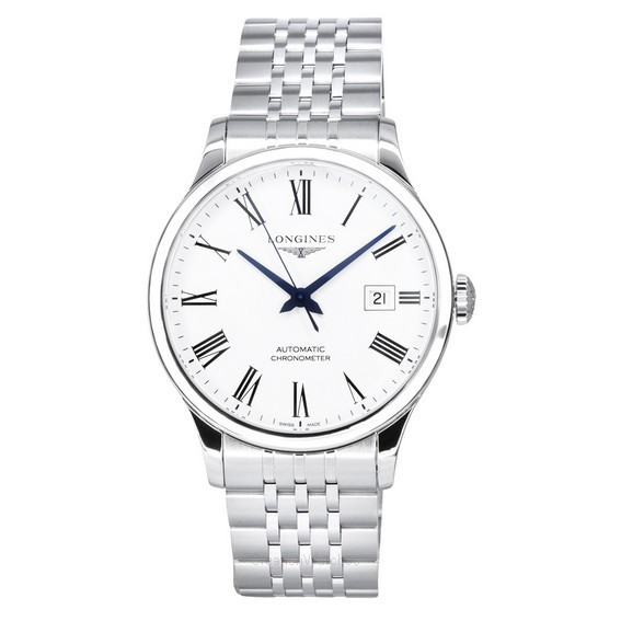 Longines Record Chronometer Aço Inoxidável Mostrador Branco Automático L2.821.4.11.6 Relógio Masculino