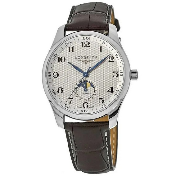 Longines Master Collection Moon Phase Leather Strap Silver Dial อัตโนมัติ L2.919.4.78.3 นาฬิกาผู้ชาย