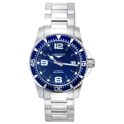 Longines HydroConquest Sunray Blue com mostrador Super-LumiNova Relógio de mergulho automático L3.742.4.96.6 300M masculino