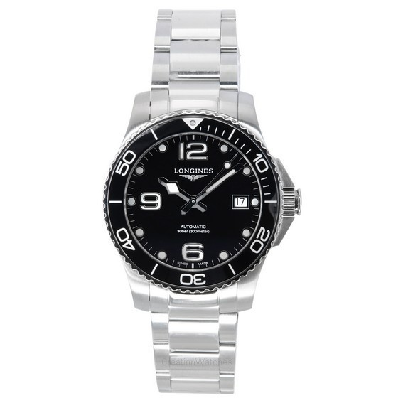 Longines HydroConquest Stainless Steel Black Dial Automatic Diver's L3 ...