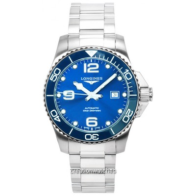 Longines HydroConquest Sunray Blue com mostrador Super-LumiNova Relógio de mergulho automático L3.782.4.96.6 300M masculino