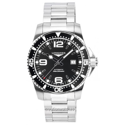 Longines HydroConquest Sunray Preto com mostrador Super-LumiNova Relógio de mergulho automático L3.841.4.56.6 300M masculino