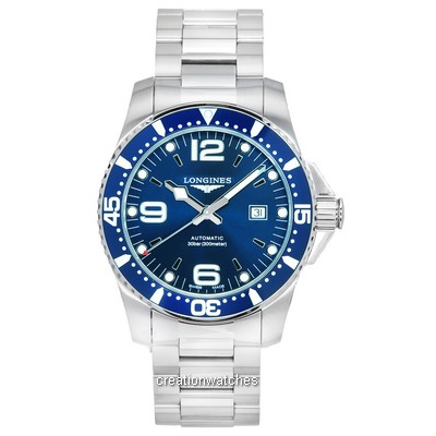 Longines HydroConquest Sunray Blue com mostrador Super-LumiNova Relógio de mergulho automático L3.841.4.96.6 300M masculino