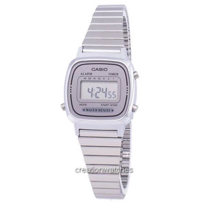 นาฬิกาข้อมือผู้หญิง Casio Digital Stainless Steel Alarm Timer LA670WA-7DF LA670WA-7