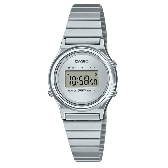 卡西歐復古數位不鏽鋼銀色錶盤石英 LA700WE-7A 女士手錶