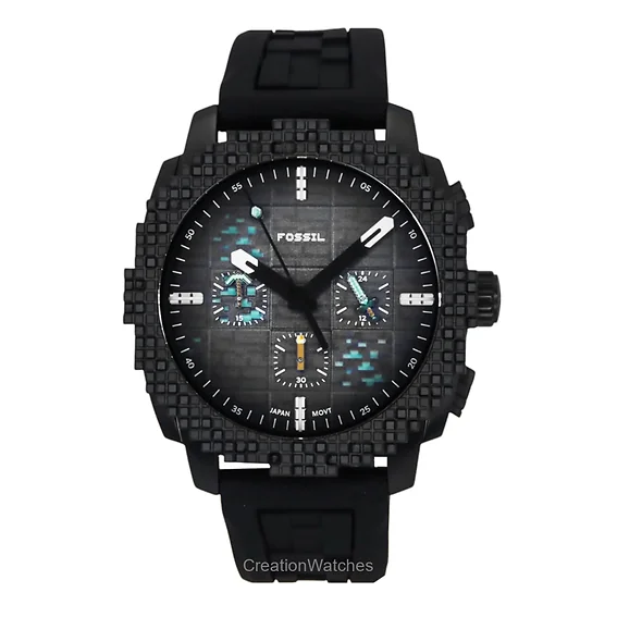 Fossil Minecraft Deepslate Chronograph Limited Edition Silicone Strap Black Dial Quartz LE1205 Men's Watch