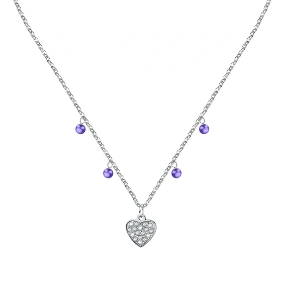 La Petite Story Steel Necklace With Clear Crystal And Tanzanite Beads LPS10ASD16 For Women
