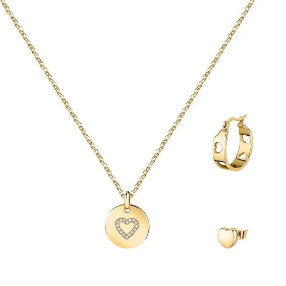 La Petite Story Goldfarbenes Stahl-Halsketten- und Ohrring-Set mit weißem Zirkonia LPS20ASD02 für Damen