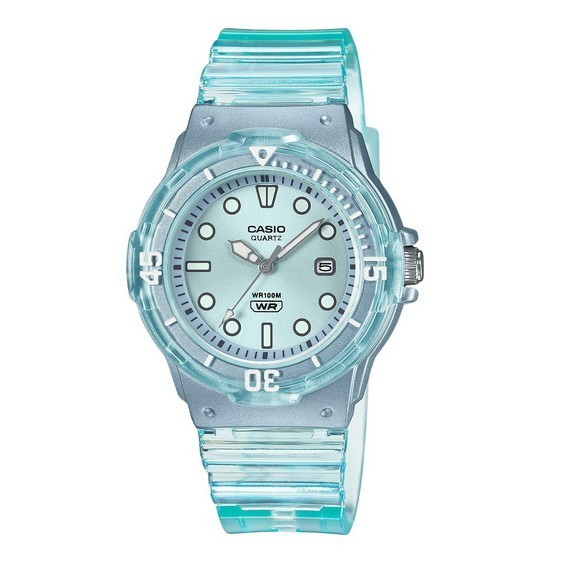 卡西欧 POP 模拟树脂表带蓝色表盘半透明石英 LRW-200HS-2EV 100M 妇女手表