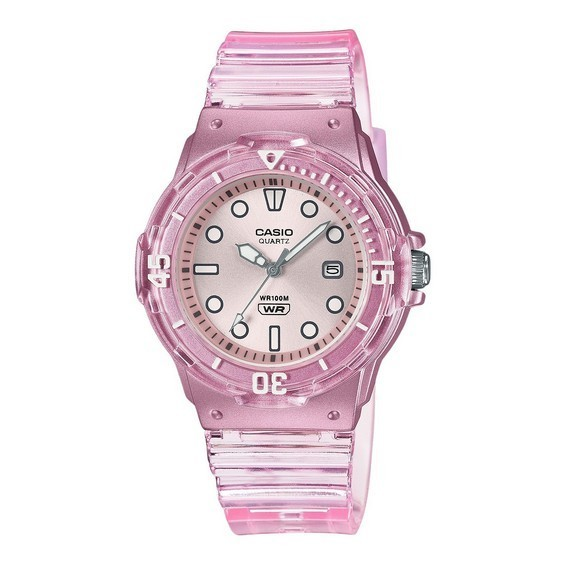 卡西歐 POP 類比樹脂錶帶銀色錶盤半透明石英 LRW-200HS-4EV 100M 女士手錶