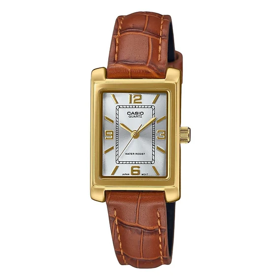 Casio Standard Analog Brown Leather Strap Silver Dial Quartz LTP-1234GLL-7A Women's Watch