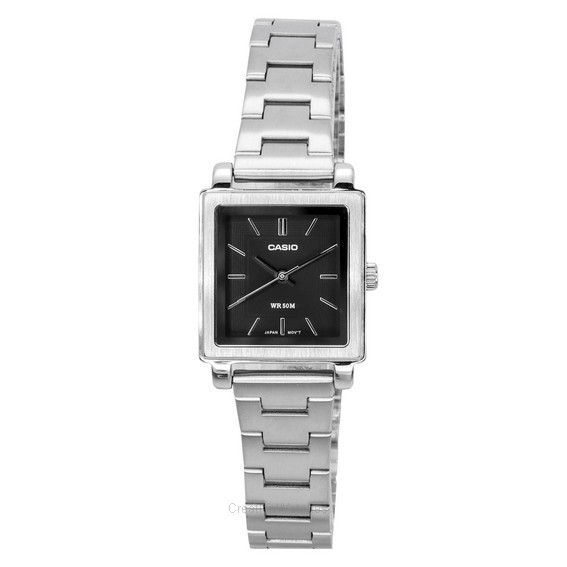 Relógio feminino Casio padrão analógico de aço inoxidável com mostrador preto quartzo LTP-E176D-1A