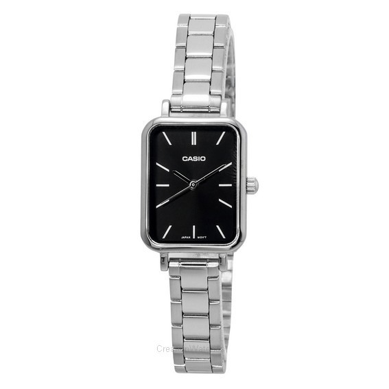 Relógio feminino Casio analógico de aço inoxidável com mostrador preto quartzo LTP-V009D-1E