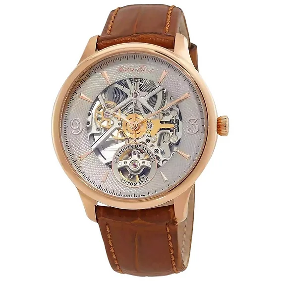 Mathey-Tissot Edmond Havana Limited Edition Leather Strap Skeleton Cream Dial Automatic MC1886SKPA Men's Watch