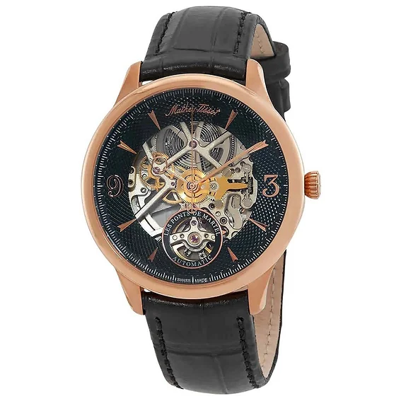 Mathey-Tissot Edmond Havana Limited Edition Leather Strap Skeleton Black Dial Automatic MC1886SKPN Men's Watch