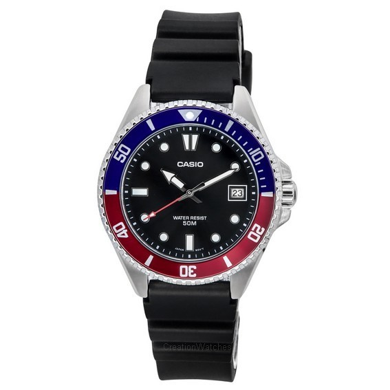 Casio pulseira de resina analógica padrão mostrador preto quartzo MDV-10-1A2 relógio masculino