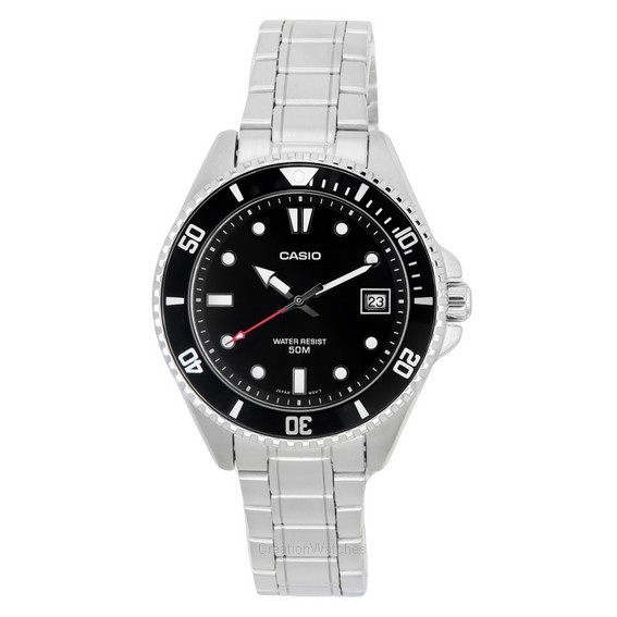 Relógio masculino Casio padrão analógico de aço inoxidável com mostrador preto quartzo MDV-10D-1A1