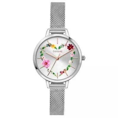 Relógio feminino Oui & Me Petite Fleurette Prata Mostrador Aço Inoxidável Quartzo ME010006