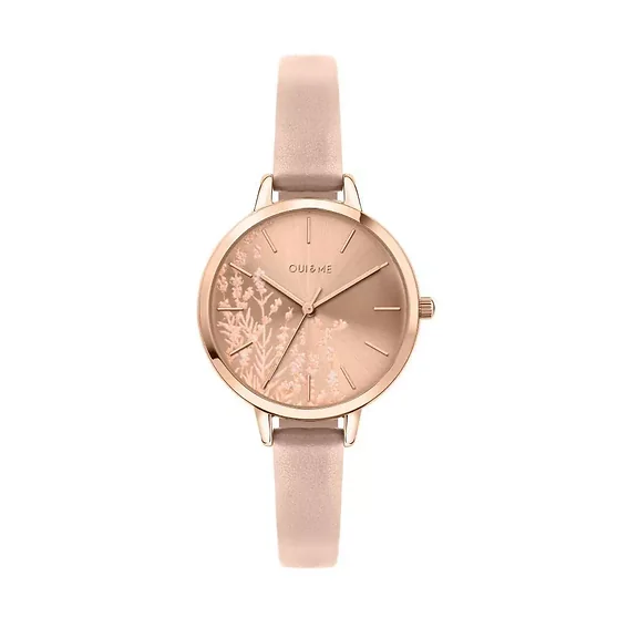 Oui & Me Petite Fleurette Rose Gold Sunray Dial Leather Strap Quartz ME010064 Women's Watch