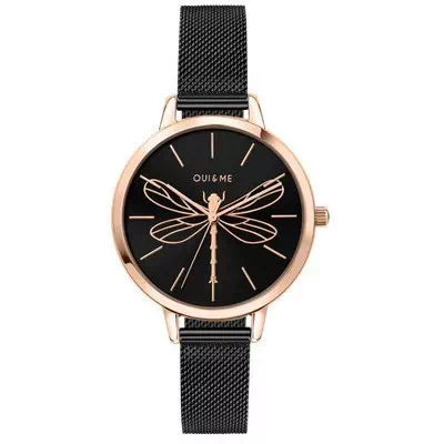 Relógio feminino Oui & Me Amourette mostrador preto em aço inoxidável de quartzo ME010070