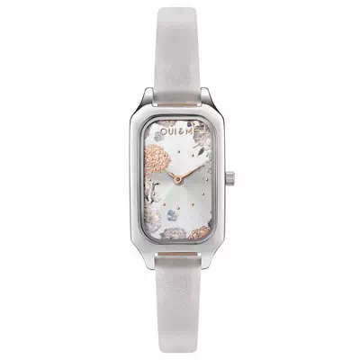 Relógio feminino Oui & Me Finette Silver Sunray mostrador pulseira de couro quartzo ME010121