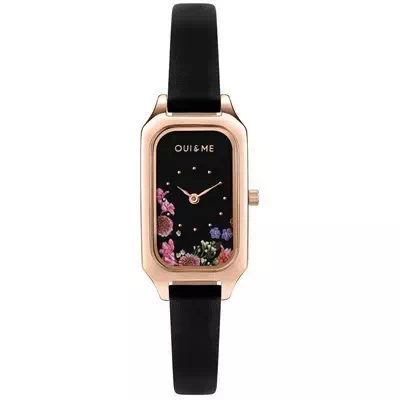 Relógio feminino de quartzo ME010126 com pulseira de couro com mostrador preto Oui & Me Finette