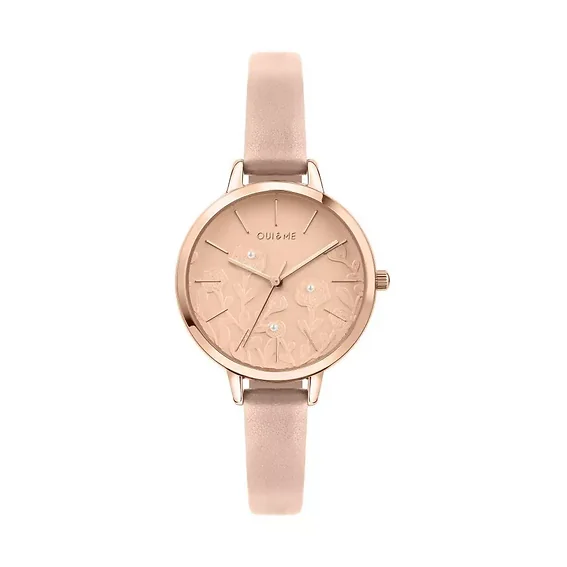 Oui & Me Petite Fleurette Rose Gold Shiny Dial Leather Strap Quartz ME010129 Women's Watch