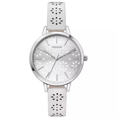 Relógio feminino Oui & Me Amourette Silver Sunray mostrador pulseira de couro Quartz ME010148