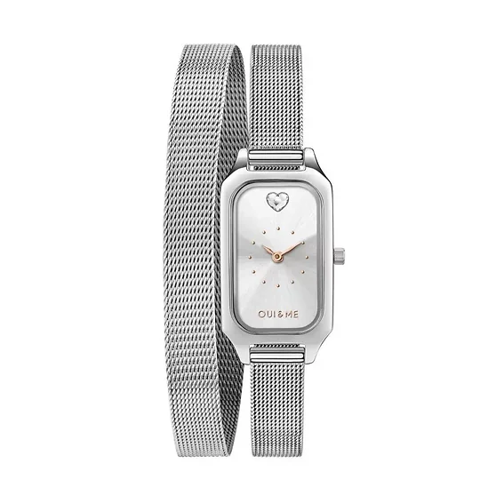 Oui & Me Finette Silver Sunray Dial Stainless Steel Quartz ME010165 Women's Watch