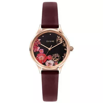 Relógio feminino de quartzo ME010173 com pulseira de couro com mostrador preto Oui & Me Minette
