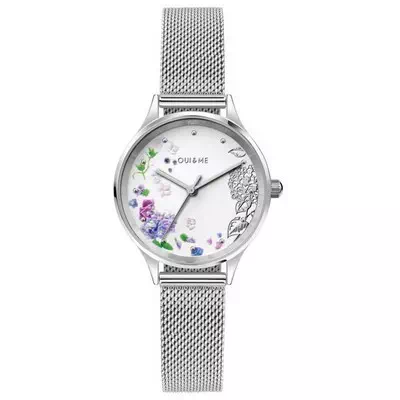 Relógio feminino Oui & Me Bichette mostrador branco de aço inoxidável quartzo ME010175