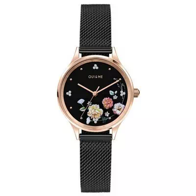 Relógio feminino Oui & Me Minette Crystal Mostrador preto em aço inoxidável quartzo ME010182