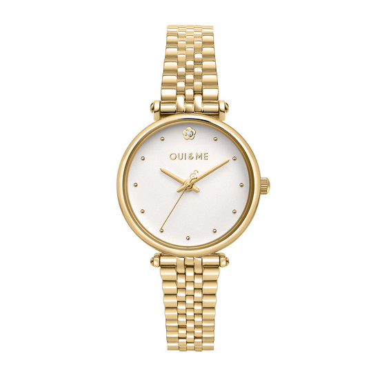 Relógio feminino Oui & Me Etoile dourado em aço inoxidável com mostrador branco quartzo ME010295