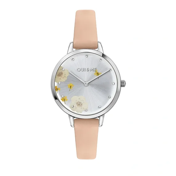 Oui & Me Fleurette Pink Leather Strap Silver Dial Quartz ME010372 Women's Watch