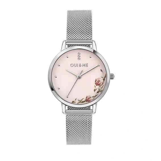 Oui & Me Fleurette Stainless Steel Mesh Pink Dial Quartz ME010376 Women's Watch
