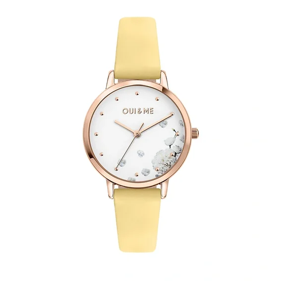 Oui & Me Fleurette Yellow Leather Strap White Dial Quartz ME010377 Women's Watch