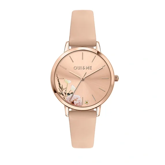 Oui & Me Fleurette Pink Leather Strap Rose Gold Dial Quartz ME010378 Women's Watch